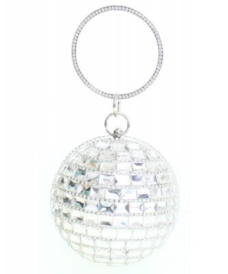 Crystal Stone Ball-Shaped Hard Case Evening Bag Cuff Clutch 2000-0123 SILVER